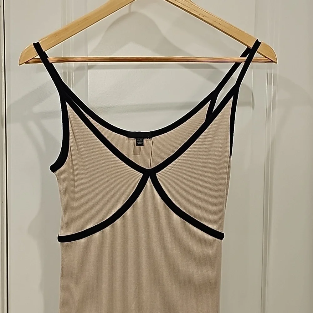 ATM Anthony Thomas Melillo Tan Modal Rib Cami Dress with Black Contrast Trim-XS - Picture 7 of 12